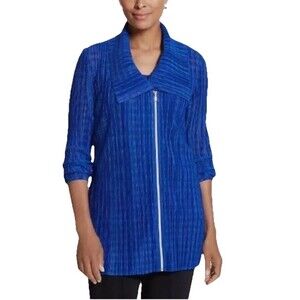 Travelers Collection by Chico’s Pleated Zip Up Royal Blue Jacket Size 1 Medium